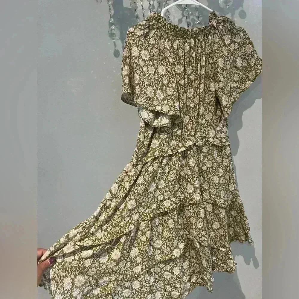 Anthropologie Liberty Floral Ruffles Mini Tiered Dress- Moss SIZE XXS - Picture 6 of 6
